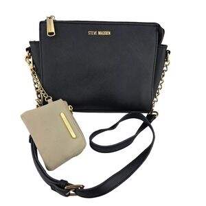Steve Madden Shoulder Bag Faux Leather Chain Strap Clip On Coin Pouch AS IS